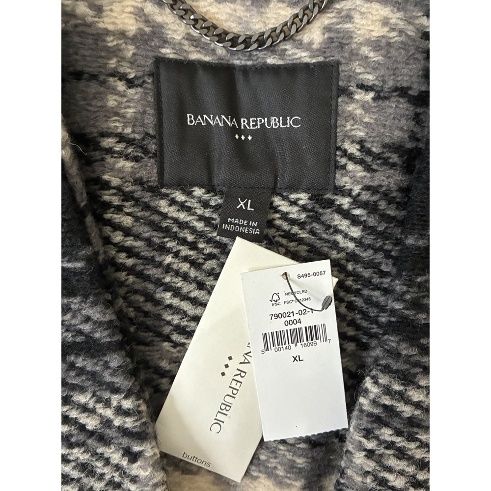 NWT Banana Republic Knit Boucle Coat Sz XL Black Grey Plaid Wool Blend Jacket - Picture 2 of 7